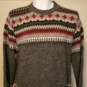 Campus Orlon Acrylic Gray Fair Isle Crew Neck Pullover Sweater Men’s Medium USA